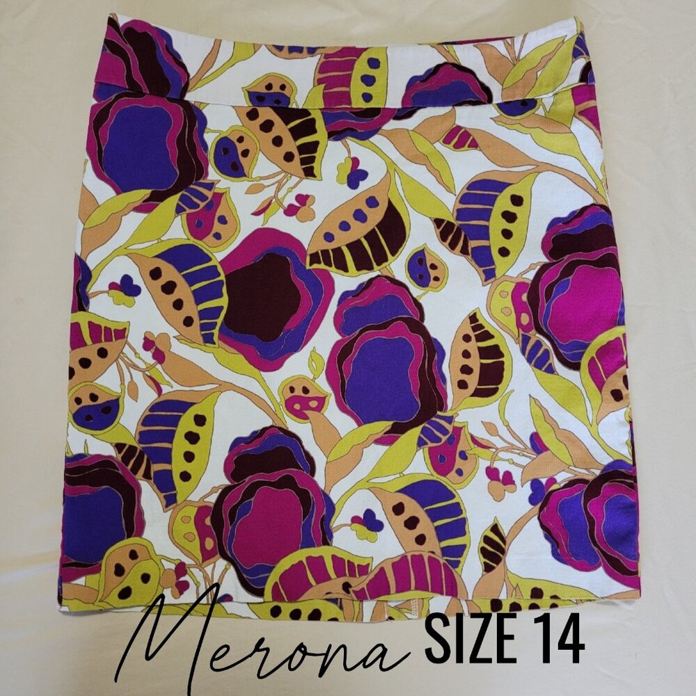Merona Multicolor Floral Stretch Lined Pencil Skirt Size 14